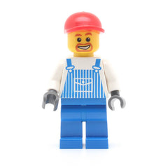 LEGO ovr038 - Overalls Striped Blue with Pocket, Blue Legs, Red Short Bill Cap, Beard around Mouth