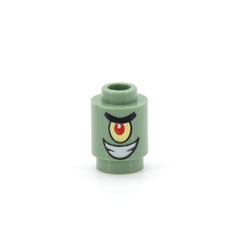 LEGO 3062pb038 - Brick, Round 1 x 1 with SpongeBob Plankton Character Smile Pattern, Sand Green