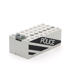 LEGO 4760c01pb01 - Battery Box (Small, 9V, 'POLICE' and Black Stripes Pattern, White)