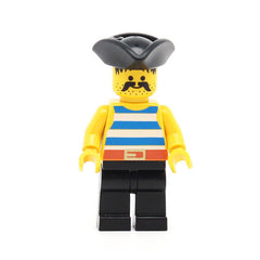 LEGO pi017 - Pirate (Blue / White Stripes Shirt, Black Legs, Black Pirate Triangle Hat)