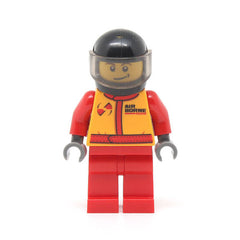 LEGO cty0385 - Monster Truck Driver (Race Suit with Airborne Spoilers Logo, Black Helmet with Trans-Black Visor, Crooked Smile)
