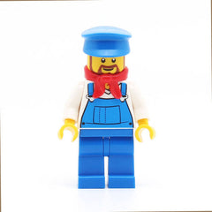LEGO trn228 - Cargo Train Driver (Overalls Blue over V-Neck Shirt, Blue Legs, Blue Hat, Brown Beard Rounded)