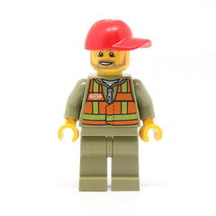 LEGO trn244 - Train Driver (Orange Safety Vest with Lime Straps, Olive Legs)