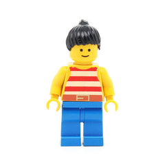 LEGO par043 - Red/White Stripes Shirt (Blue Legs, Black Ponytail Hair)