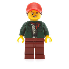 LEGO cty1099 - Safari Tourist (Female, Dark Green Jacket, Dark Red Legs, Red Ball Cap with Reddish Brown Ponytail)