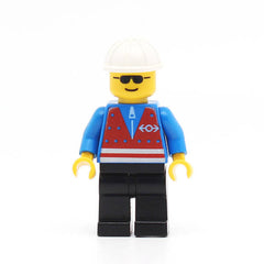 LEGO trn056 - Red Vest and Zipper - Black Legs, White Construction Helmet, Sunglasses