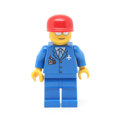 LEGO air036 - Airport (Blue 3 Button Jacket & Tie, Red Cap, Silver Sunglasses with Thin Smile)