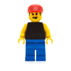 LEGO soc004 - Soccer Fan (Plain Black Torso with Yellow Arms, Blue Legs, Red Cap)
