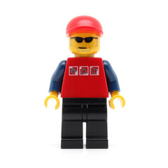 LEGO cty0175 - (Red Shirt with 3 Silver Logos, Dark Blue Arms, Black Legs, Red Short Bill Cap, Glasses)