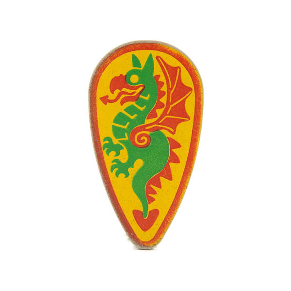 Farbenfrohe LEGO Schilder mit verschiedenen Symbolen und Designs, die kreativ und spielerisch gestaltet sind. Kaufe jetztLEGO 2586p4b - Shield Ovoid (Dragon Green and Red Pattern, Light Gray)