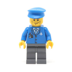 LEGO air039 - Airport (Blue 3 Button Jacket & Tie, Blue Hat, Dark Bluish Gray Legs, Vertical Cheek Lines)