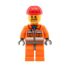 LEGO cty0041 - Construction Worker (Orange Zipper, Safety Stripes, Orange Arms, Orange Legs, Dark Bluish Gray Hips, Red Construction Helmet)