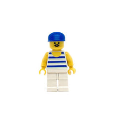 LEGO par044 - Horizontal Blue/White Stripes (White Legs, Blue Cap)