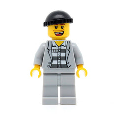 LEGO cty0299 - Police (Jail Prisoner Jacket over Prison Stripes, Light Bluish Gray Legs, Black Knit Cap, Missing Tooth)