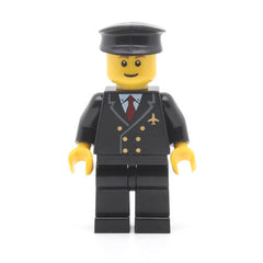 LEGO air022 - Airport (Pilot with Red Tie and 6 Buttons, Black Legs, Black Hat, Brown Eyebrows, Thin Grin)