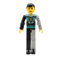 LEGO tech001 - Technic Figure (Black/Light Gray Legs, Dark Turquoise Torso with Yellow, Black, Silver Pattern, Light)