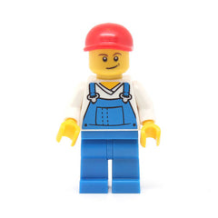 LEGO cty0320 - Overalls (Blue over V-Neck Shirt, Blue Legs, Red Short Bill Cap, Crooked Smile)