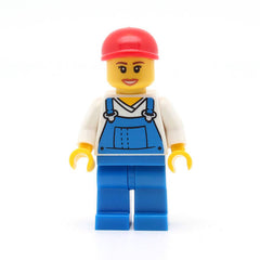 LEGO cty0321 - Overalls (Blue over V-Neck Shirt, Blue Legs, Red Short Bill Cap, Open Mouth Smile)