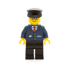 LEGO trn128 - (Dark Blue Suit with Train Logo, Black Legs, Brown Eyebrows, Black Hat)