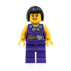LEGO hol053 - Woman (Dark Purple Blouse with Gold Sash and Flowers, Dark Purple Legs, Dark Brown Bob Cut Hair)