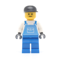 LEGO ovr025 - Overalls Striped Blue with Pocket, Blue Legs, Black Cap, Standard Grin