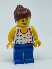 LEGO cty0233a (Shirt with Female Rainbow Stars Pattern, Blue Legs, Reddish Brown Ponytail Hair, Black Eyebrows)