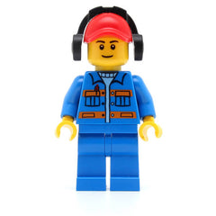 LEGO cty0420 -Blue Jacket with Pockets and Orange Stripes, Blue Legs, Red Cap with Hole, Headphones