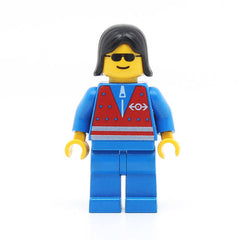 LEGO trn073 - (Red Vest and Zipper, Blue Legs, Black Female Hair)
