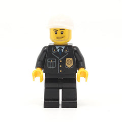 LEGO cty0204 - Police (City Suit with Blue Tie and Badge, Black Legs, White Short Bill Cap, Smirk and Stubble Beard)