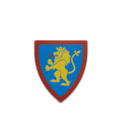Farbenfrohe LEGO Schilder mit verschiedenen Symbolen und Designs, die kreativ und spielerisch gestaltet sind. Kaufe jetztLEGO 3846pb064 - Shield Triangular (Yellow Lion Standing with Raised Foot on Blue Background with Red Border Pattern, Light Bluish Gray)