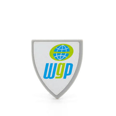 Farbenfrohe LEGO Schilder mit verschiedenen Symbolen und Designs, die kreativ und spielerisch gestaltet sind. Kaufe jetztLEGO 3846pb30 - Shield Triangular (Globe and 'wgp' World Grand Prix Logo Pattern (Sticker), Light Bluish Gray)