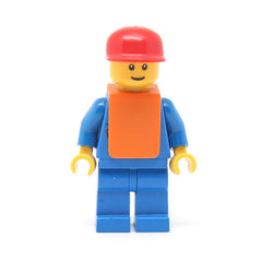 LEGO air034 - Airport (Blue 3 Button Jacket & Tie, Red Cap, Blue Legs, Orange Vest, Eyebrows)