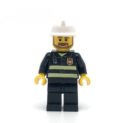 LEGO cty0022 - Fire (Reflective Stripes, Black Legs, White Fire Helmet, Brown Beard Angular)