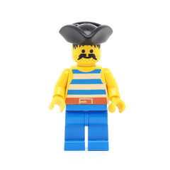 LEGO pi018 - Pirate (Blue / White Stripes Shirt, Blue Legs, Black Pirate Triangle Hat)
