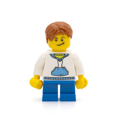 LEGO hol037 - Boy (White Hoodie with Blue Pockets, Blue Short Legs)