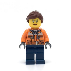 LEGO cty0798 -Cargo Center Worker (Chest Pocket Zippers, Belt over Dark Gray Hoodie, Dark Blue Legs, Reddish Brown Hair, Peach Lips)