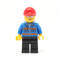 LEGO sc010 - Racer (Blue Jacket with Pockets and Orange Stripes, Black Legs, Red Cap with Hole, Silver Sunglasses)