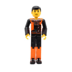 LEGO tech027 - Technic Figure (Orange/Black Legs, Orange Torso with Silver Pattern, Black Arms, Black Hair)