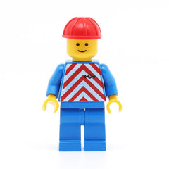 LEGO trn049 - Railway Employee (Red & White Stripes, Blue Legs, Red Construction Helmet)