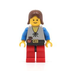 LEGO cas220 - Peasant (Red Legs with Black Hips, Brown Female Hair)