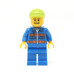 LEGO cty0295 - (Blue Jacket with Pockets and Orange Stripes, Blue Legs, Lime Short Bill Cap, Open Grin)