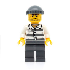 LEGO cty0457 - Police (Jail Prisoner 86753 Prison Stripes, Dark Bluish Gray Knit Cap)