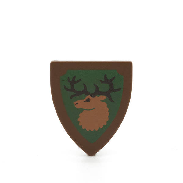 Farbenfrohe LEGO Schilder mit verschiedenen Symbolen und Designs, die kreativ und spielerisch gestaltet sind. Kaufe jetztLEGO 3846p48 - Shield Triangular (Forestmen Deer Head Pattern, Brown)