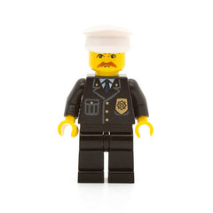 LEGO cty0128 - Police (City Suit with Blue Tie and Badge, Black Legs, Brown Moustache, White Hat)