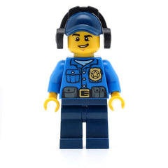 LEGO cty0464 - Police (City Officer, Gold Badge, Dark Blue Cap with Hole, Headphones, Lopsided Grin)