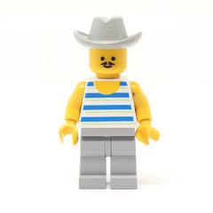LEGO par028 - Horizontal Blue and Light Green Stripes (Light Gray Legs, Light Gray Cowboy Hat)
