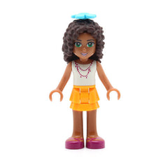 LEGO frnd051 - Friends Andrea (Bright Light Orange Layered Skirt, White Top with Necklace with Music Notes, Flower)