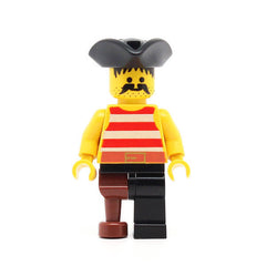 LEGO pi038 - Pirate (Red / Black Stripes Shirt, Wooden Legs, Black Piraten Triangle Hat)