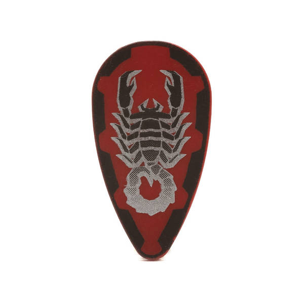 Farbenfrohe LEGO Schilder mit verschiedenen Symbolen und Designs, die kreativ und spielerisch gestaltet sind. Kaufe jetztLEGO 2586px16 - Shield Ovoid (Black and Silver Vladek Scorpion Pattern, Dark Red)