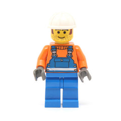 LEGO con002 - Overalls with Safety Stripe Blue, White Construction Helmet